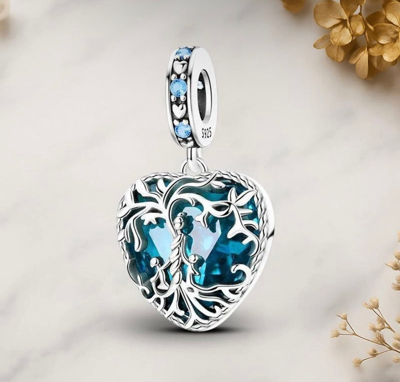 Blue Heart Family Tree Charm