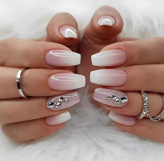 24pc Glitter Art Coffin Style False Nails