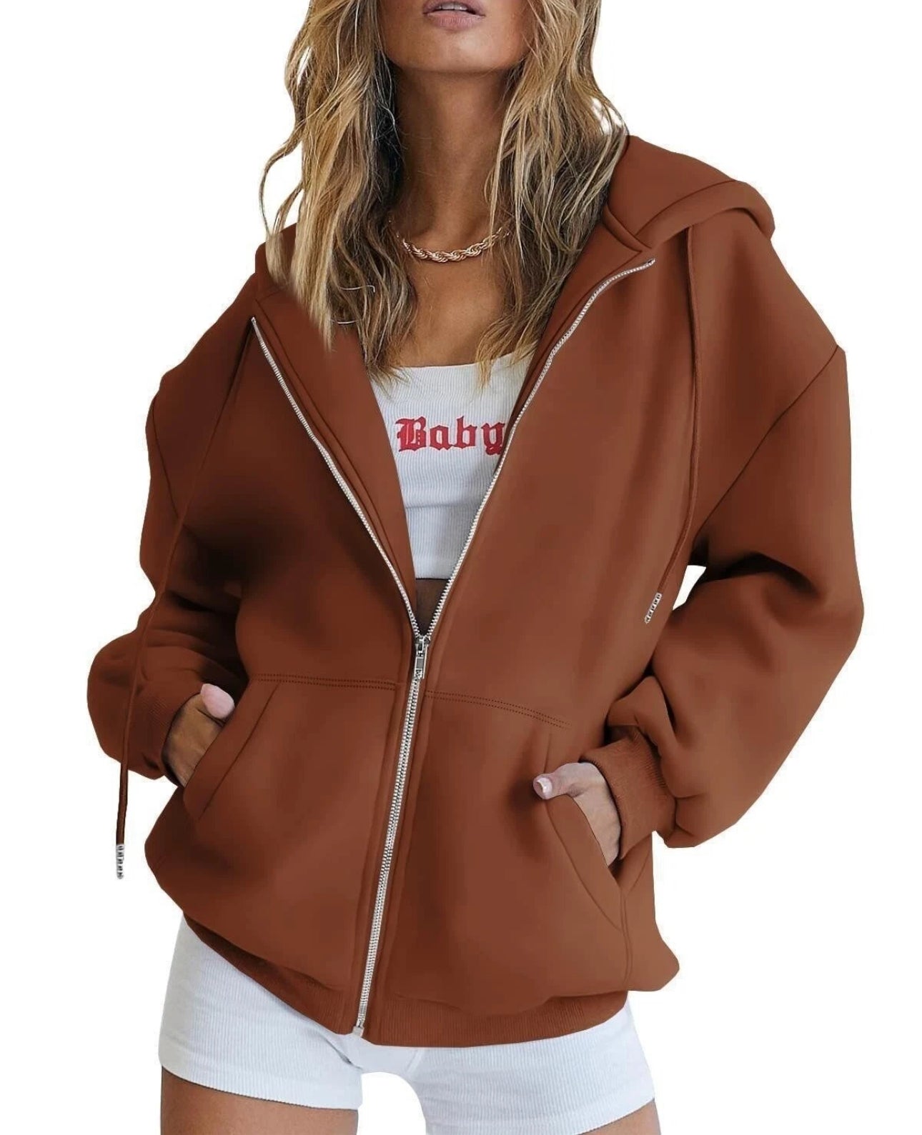Ladies Plain Zip Up Hoodie
