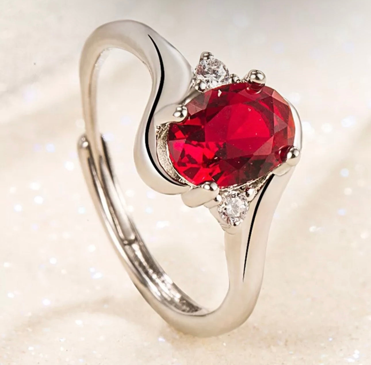 Red Crystal Adjustable Ring