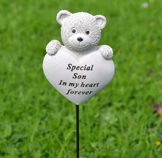 Teddy Bear Heart Memorial Stake
