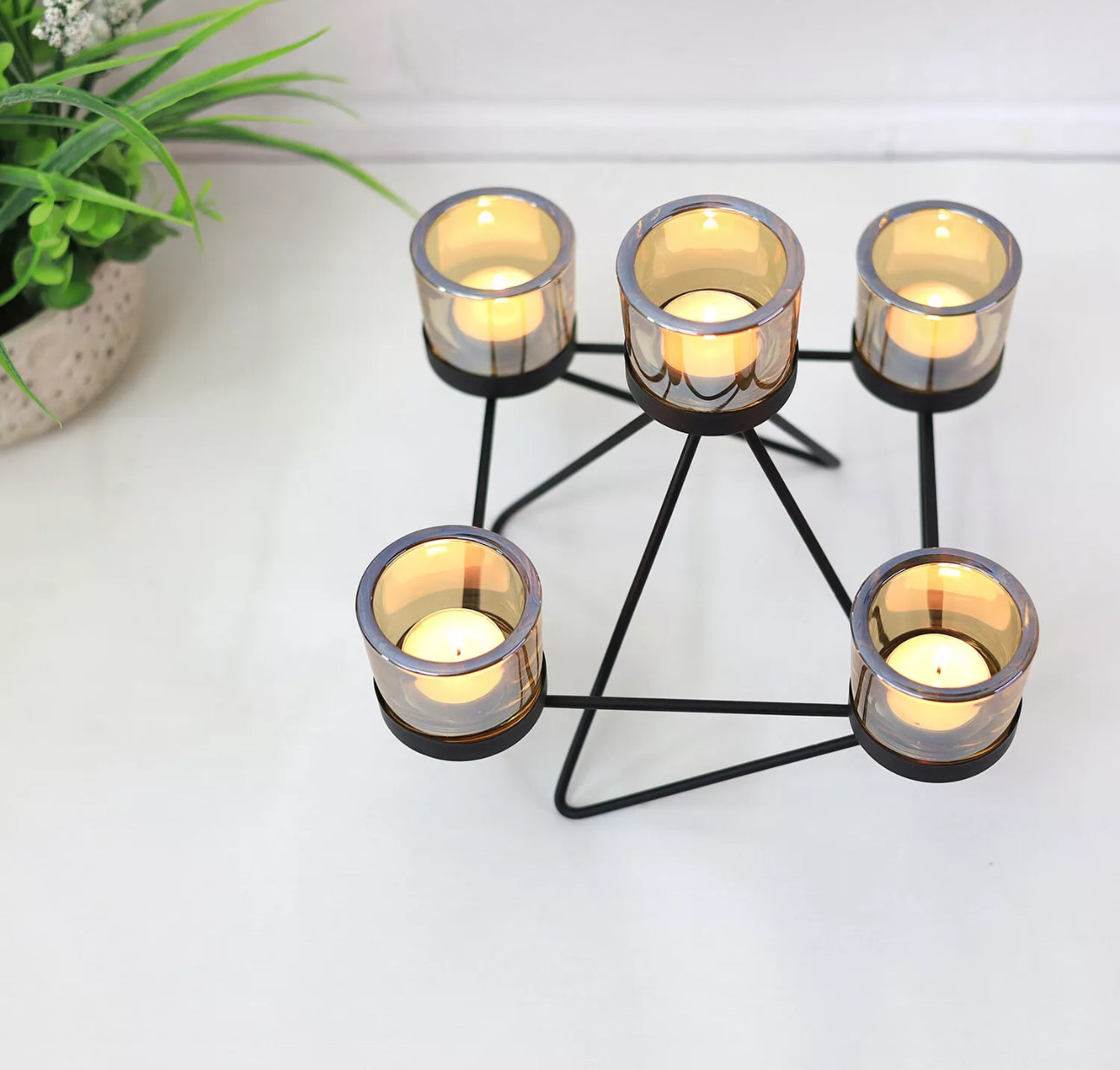 5pc Amber Candle Jars With Metal Stand