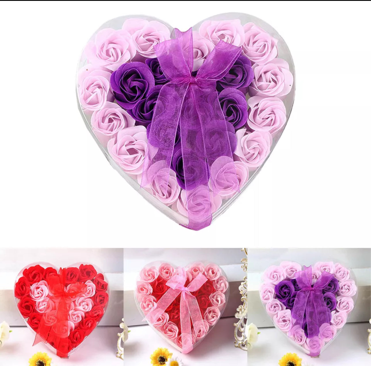 24pc Romantic Soap Flower Heart Shaped Gift Box