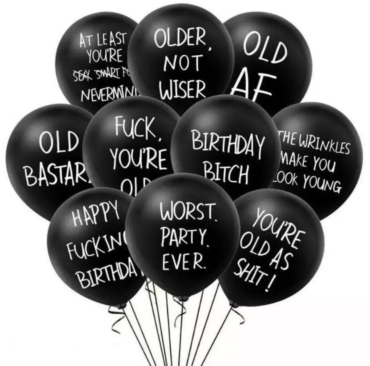 10pack Grumpy, Rude Birthday Balloons