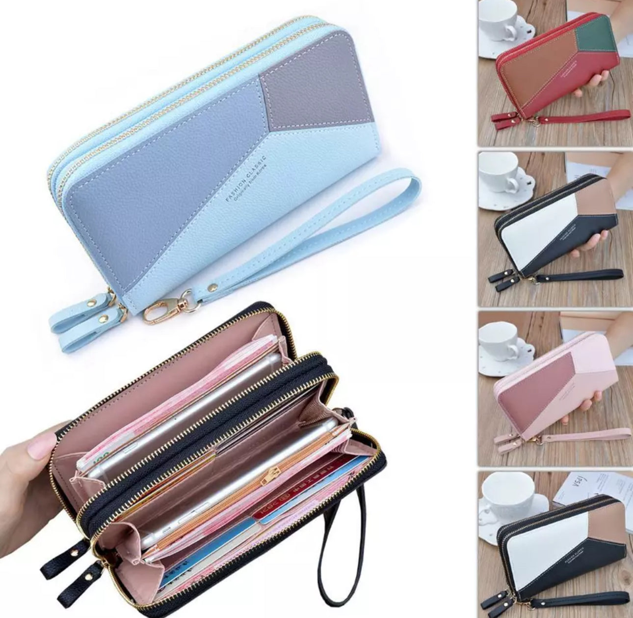 Long PU Leather Double Zip Purse