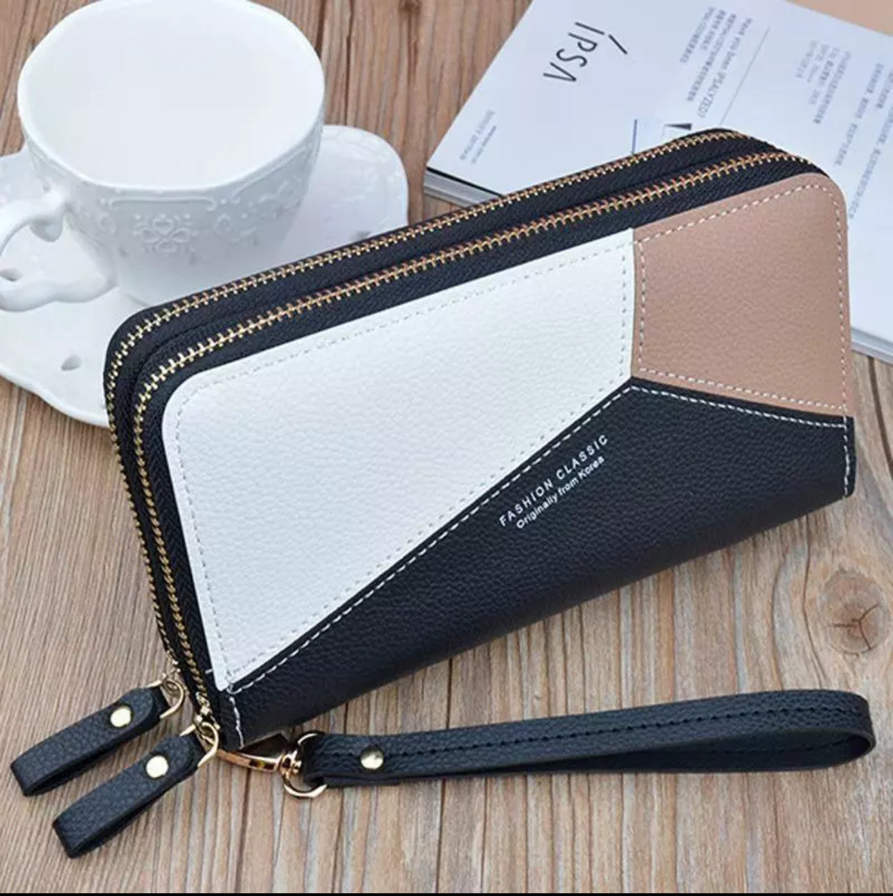 Long PU Leather Double Zip Purse