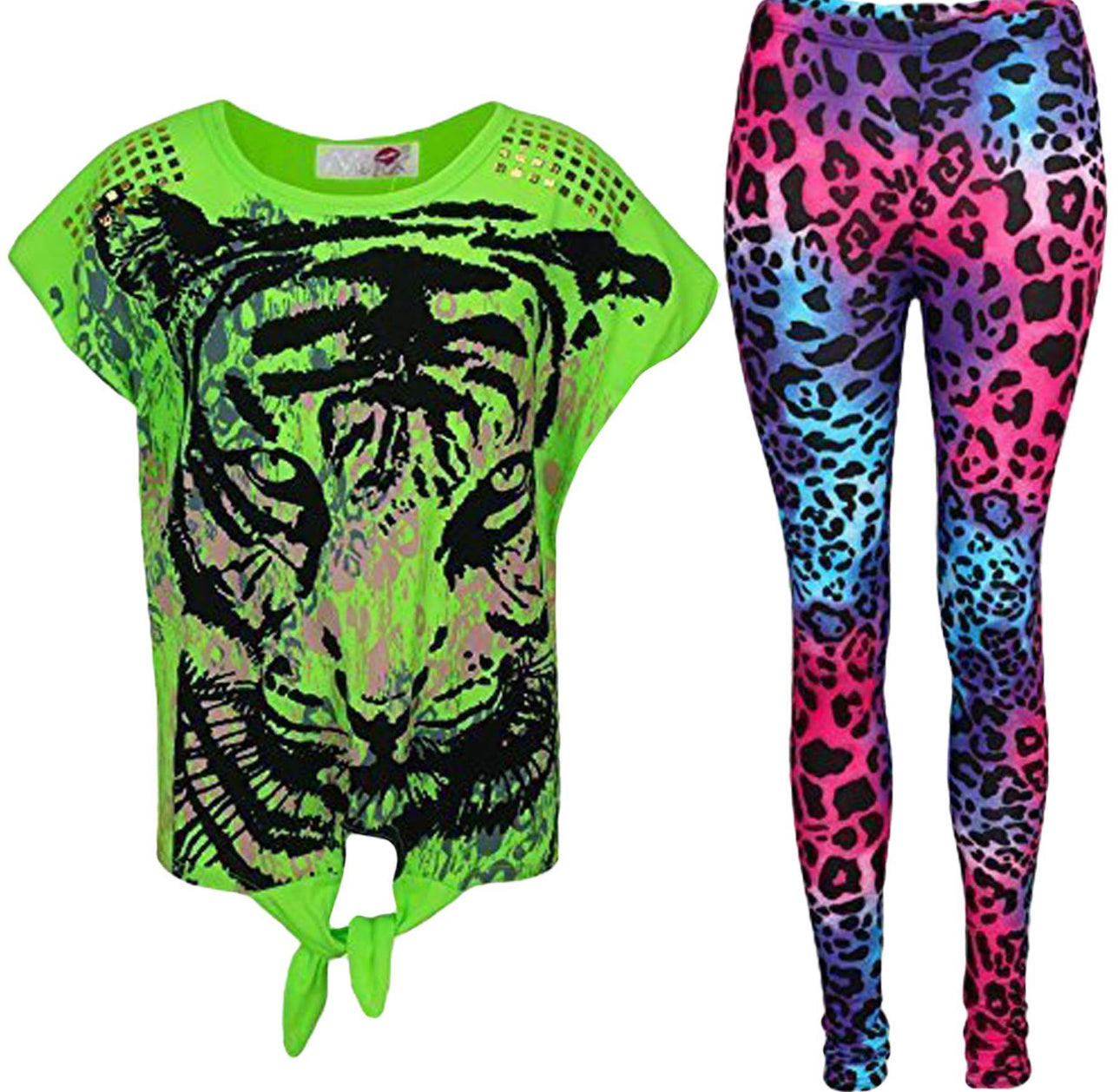Girls Tiger Face T-Shirt & Tiger Print Leggings Set