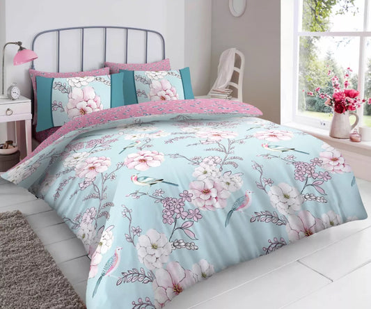 Light Blue Floral Duvet Set KING