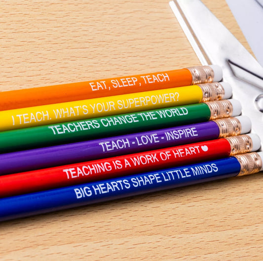 Set of 6 Colourful Teaching Quote Pencils