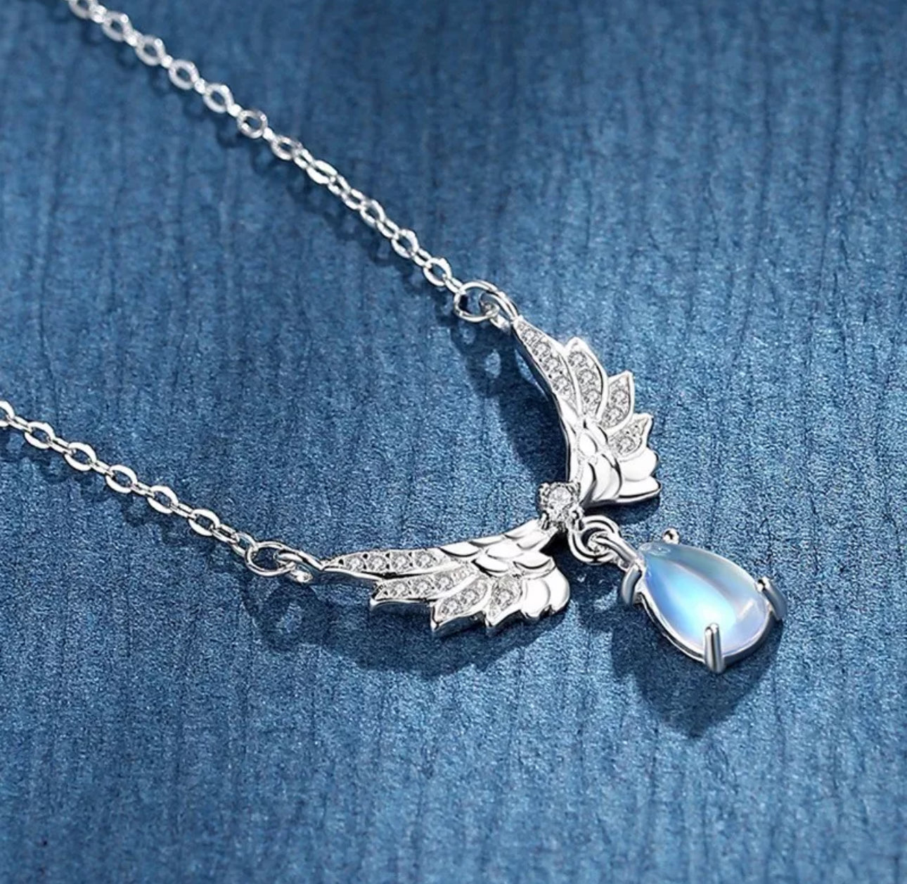 Silver Crystal Angel with Wing / Moonstone Pendant