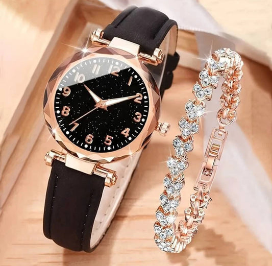 Ladies Watch & Rhinestone Bracelet
