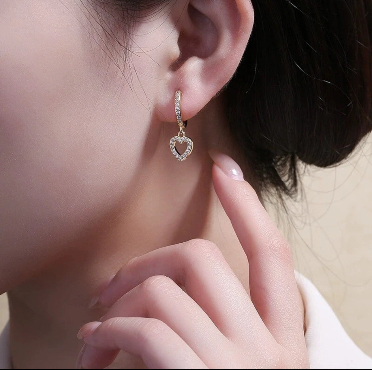 Heart Crystal Dangle Hoop Earrings