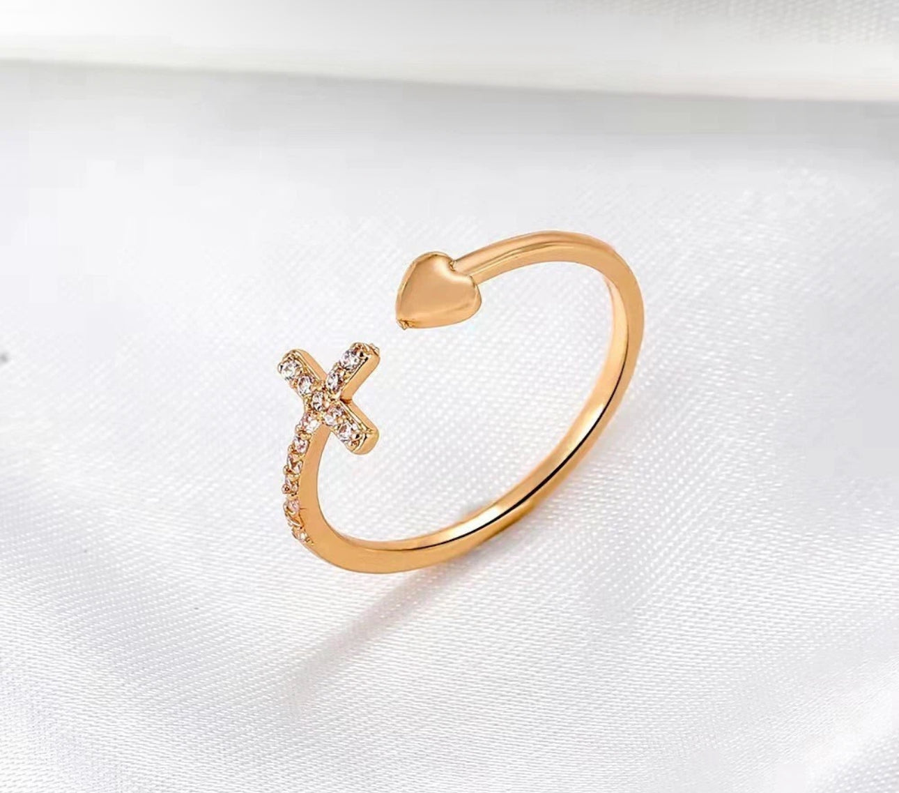 Silver Plated Cross Heart Ring