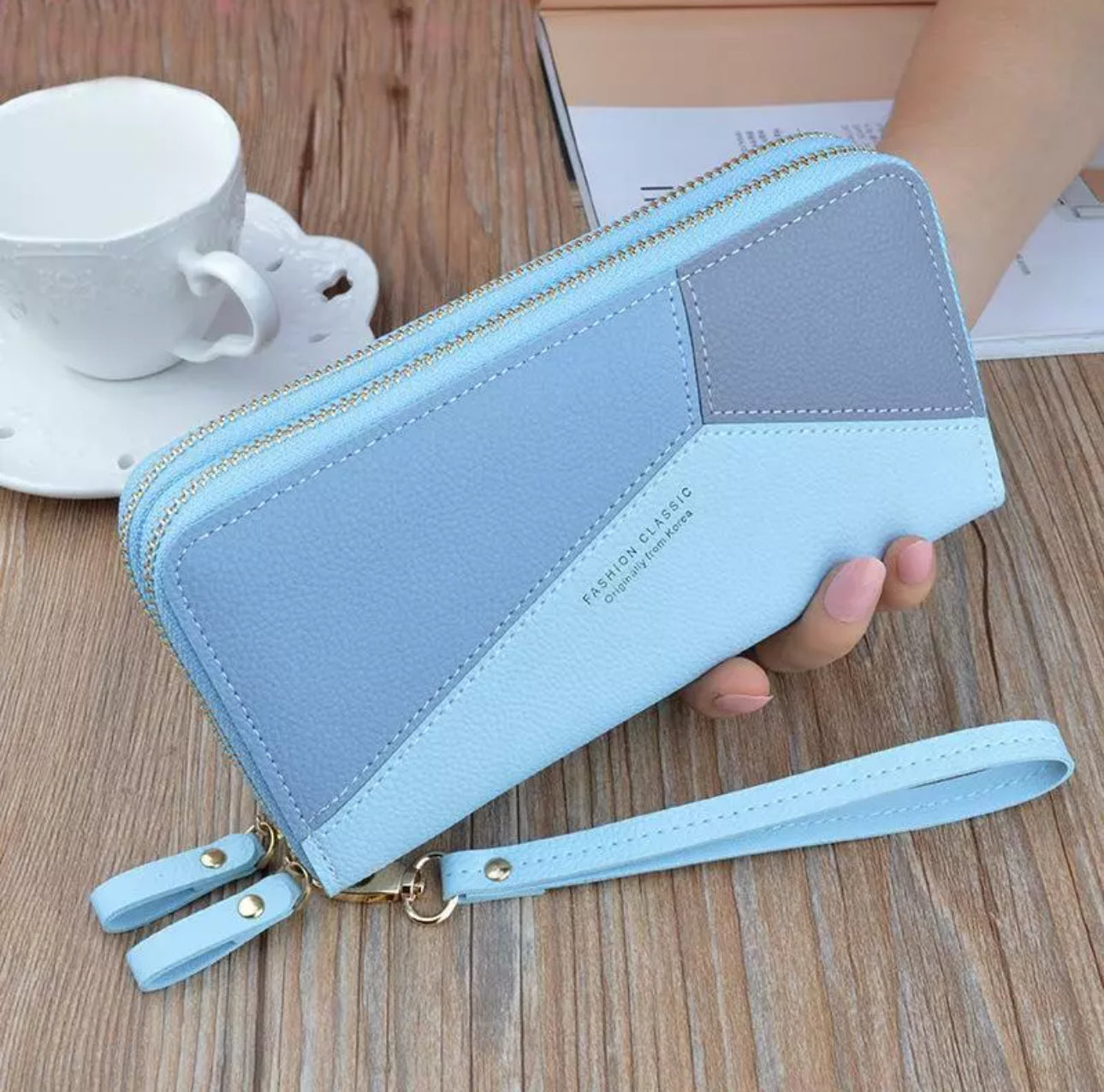 Long PU Leather Double Zip Purse