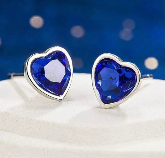 Blue Crystal Ocean Heart Earrings