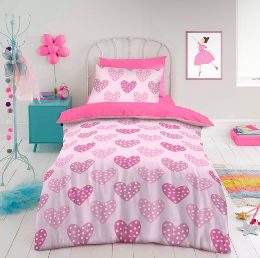 Pink Love Hearts Single Duvet Set