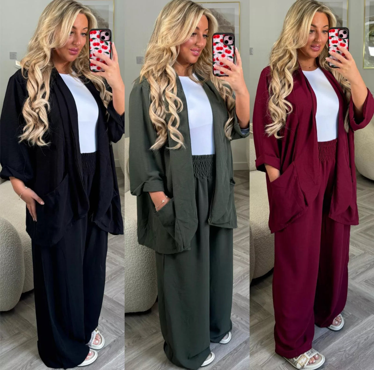 Ladies 2pc Chiffon Cardigan and Trousers Set