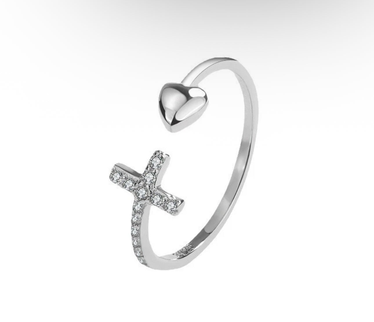 Silver Plated Cross Heart Ring