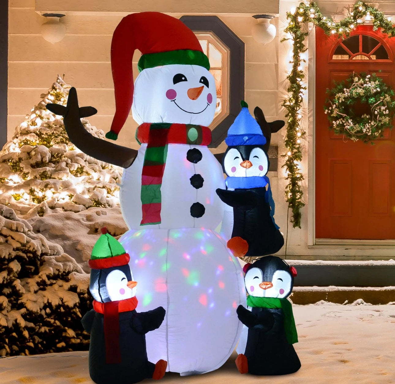 6ft Inflatable Snowman & Penguins
