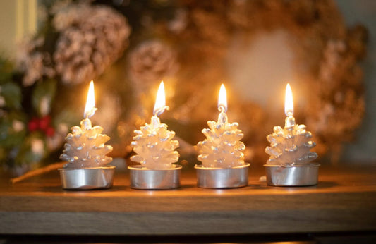 Silver Pinecone Candle Set x4