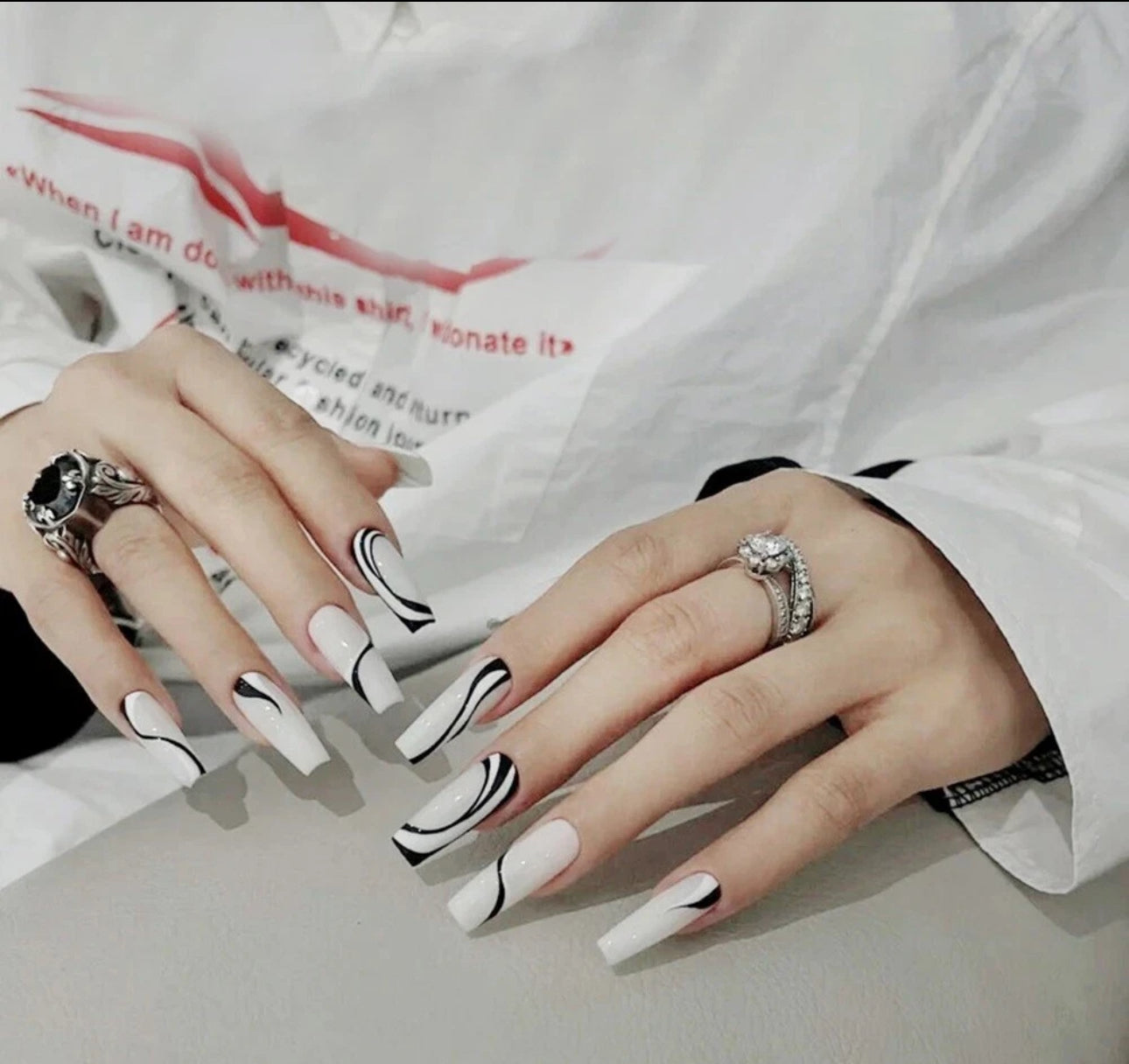 Extra Long Coffin Style Black &  White 24pc