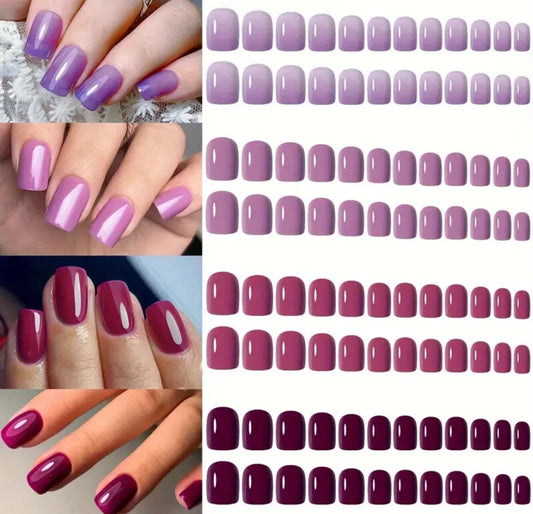 96pc Purple/Red Glossy Medium Square False Nails