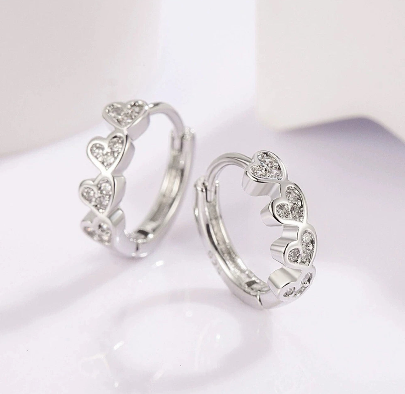CZ Heart Huggie Hoops