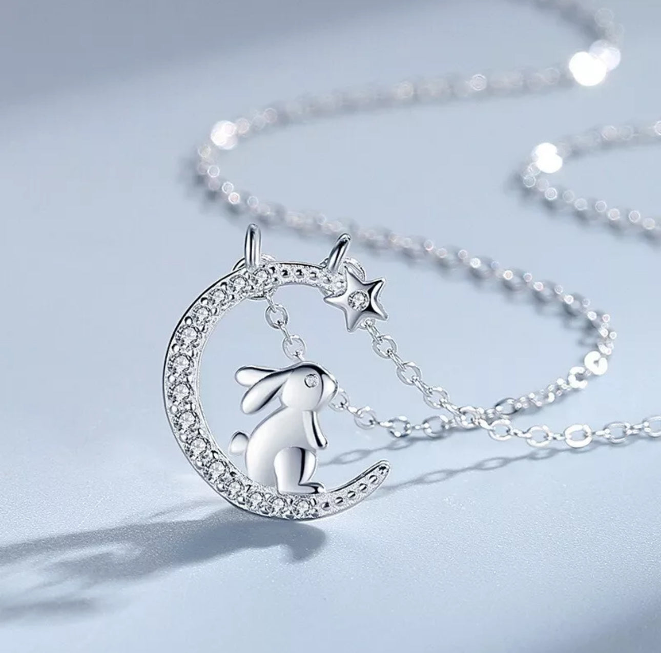 925 Silver Plated Rabbit On The Moon Necklace