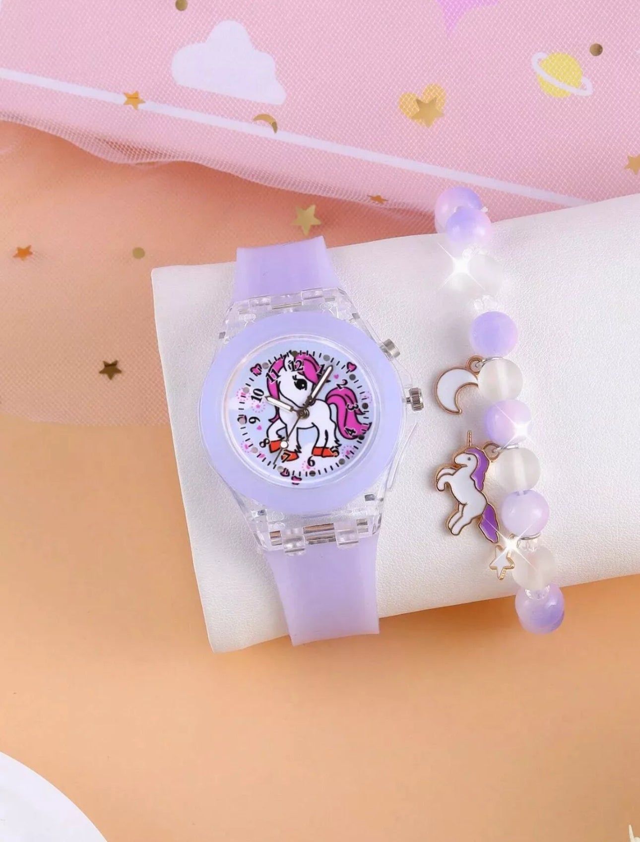 Girls 2pc Light Up Wrist Watch & Bracelet Gift Set