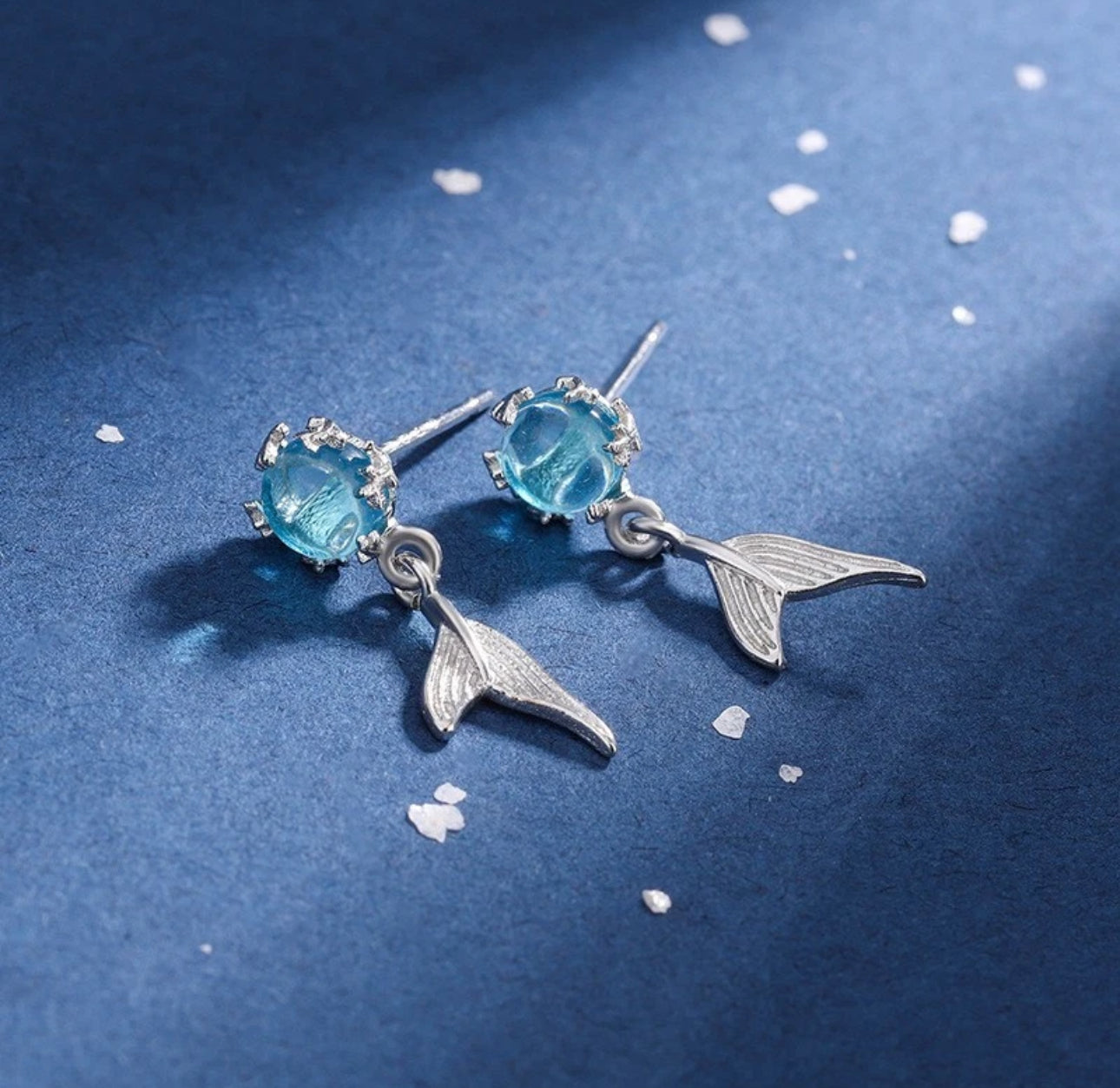 Silver Blue Mermaid Earrings