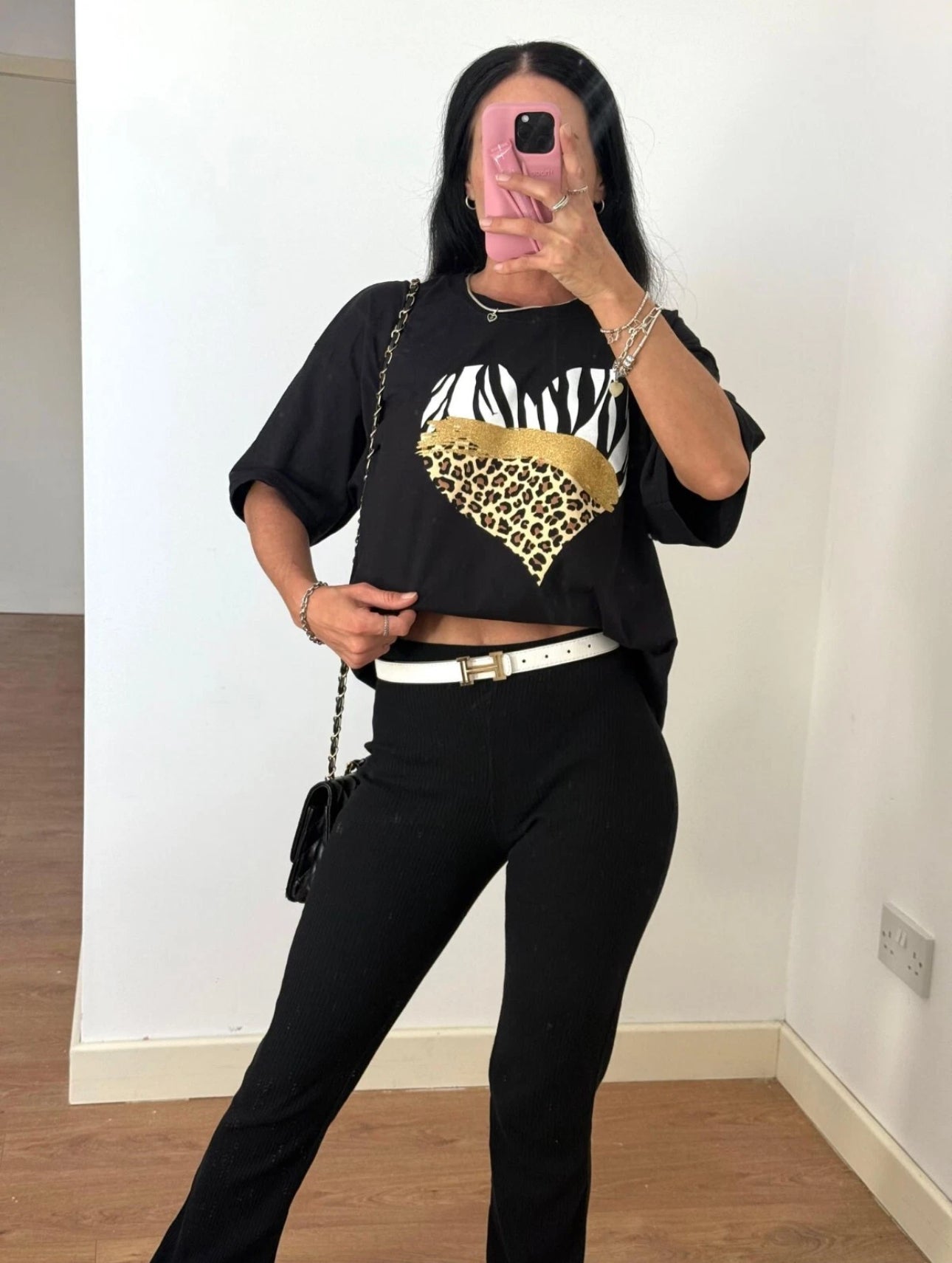 Oversized Zebra/Leopard Print Heart T-Shirt