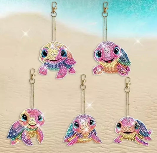 5pcs Turtle Diamond Art Keyrings