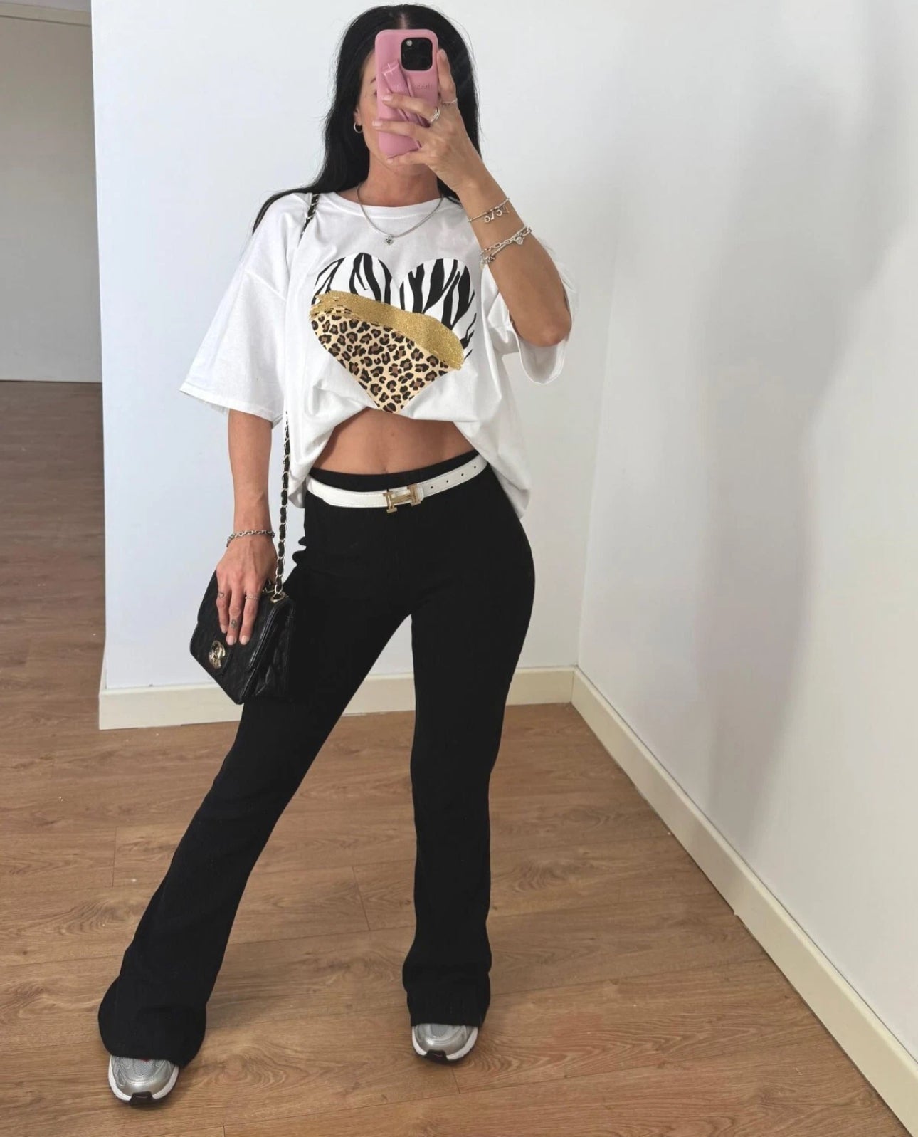 Oversized Zebra/Leopard Print Heart T-Shirt