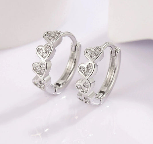 CZ Heart Huggie Hoops