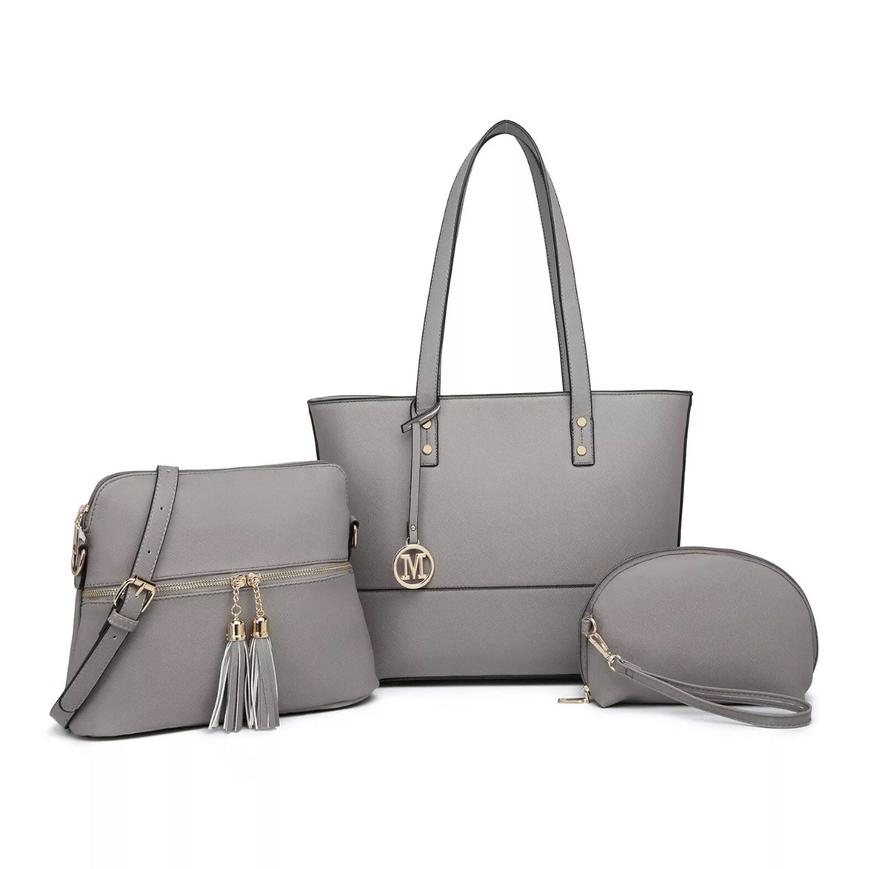 Ladies 3pc Faux Leather Tote Bag Set