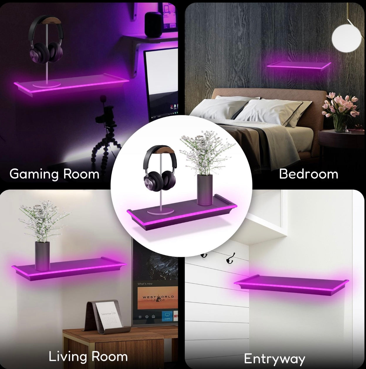 Black Floating Shelf With LED Light