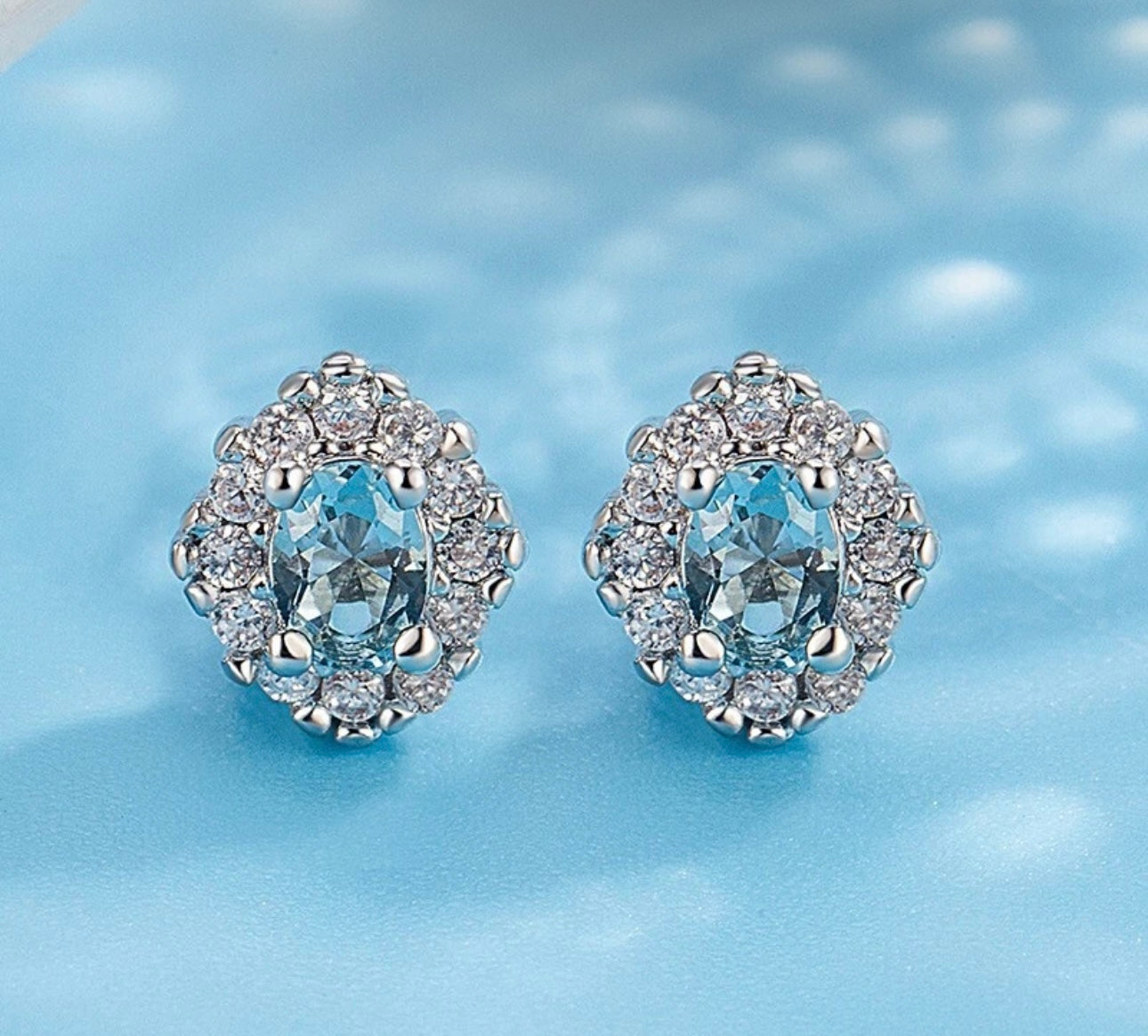 Sterling Silver Halo Gemstone Earrings