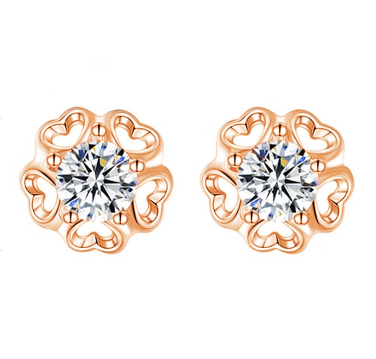 Heart Leaf CZ Stud Earrings