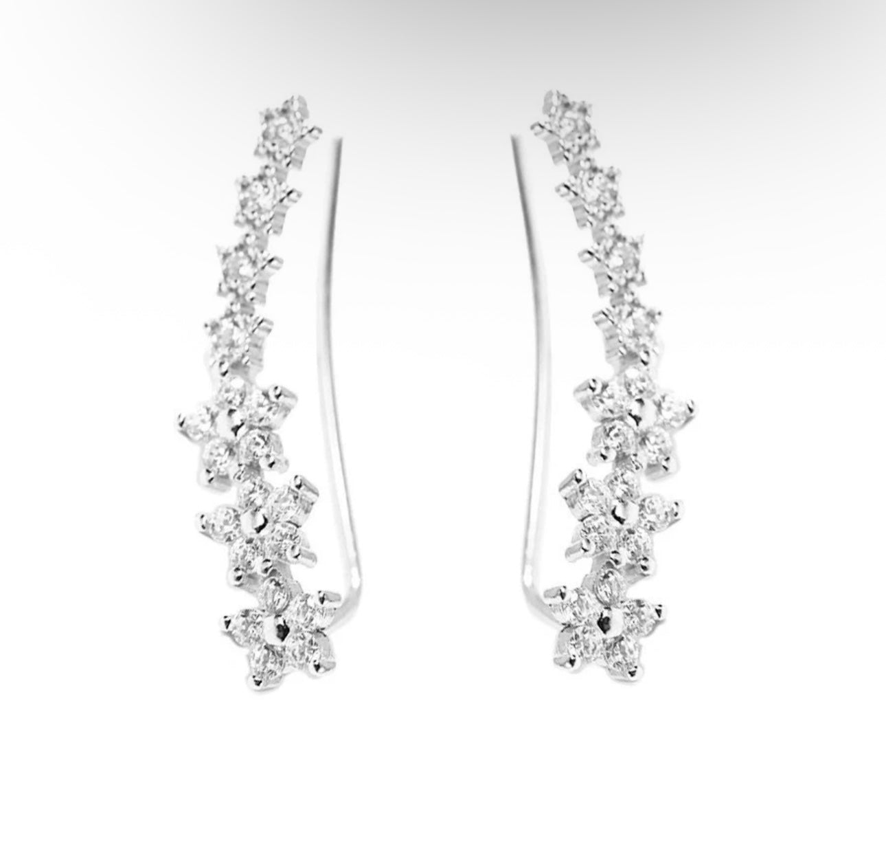 Silver CZ Curve Flower Earrings