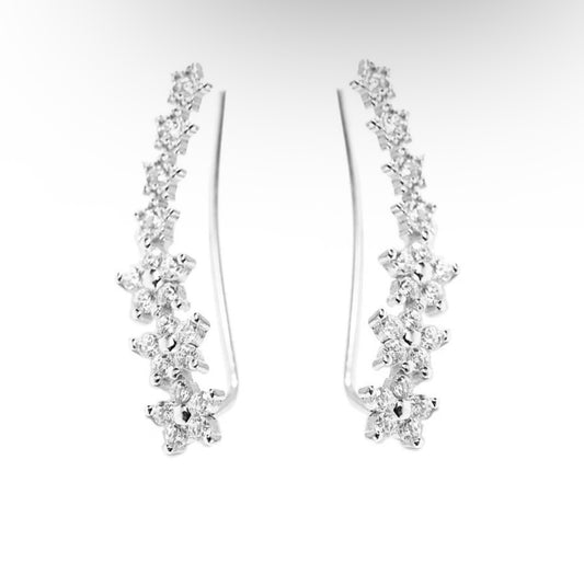 Silver CZ Curve Flower Earrings