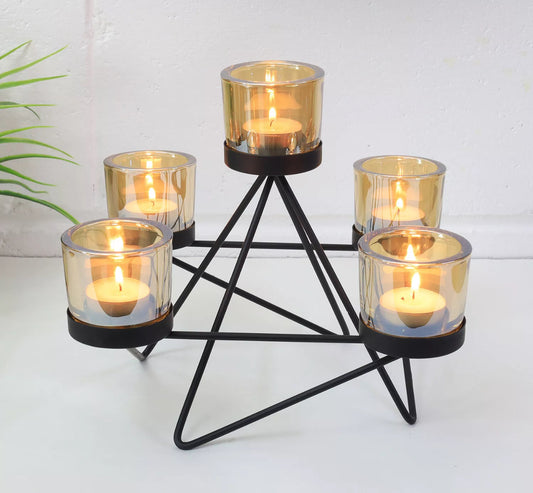 5pc Amber Candle Jars With Metal Stand