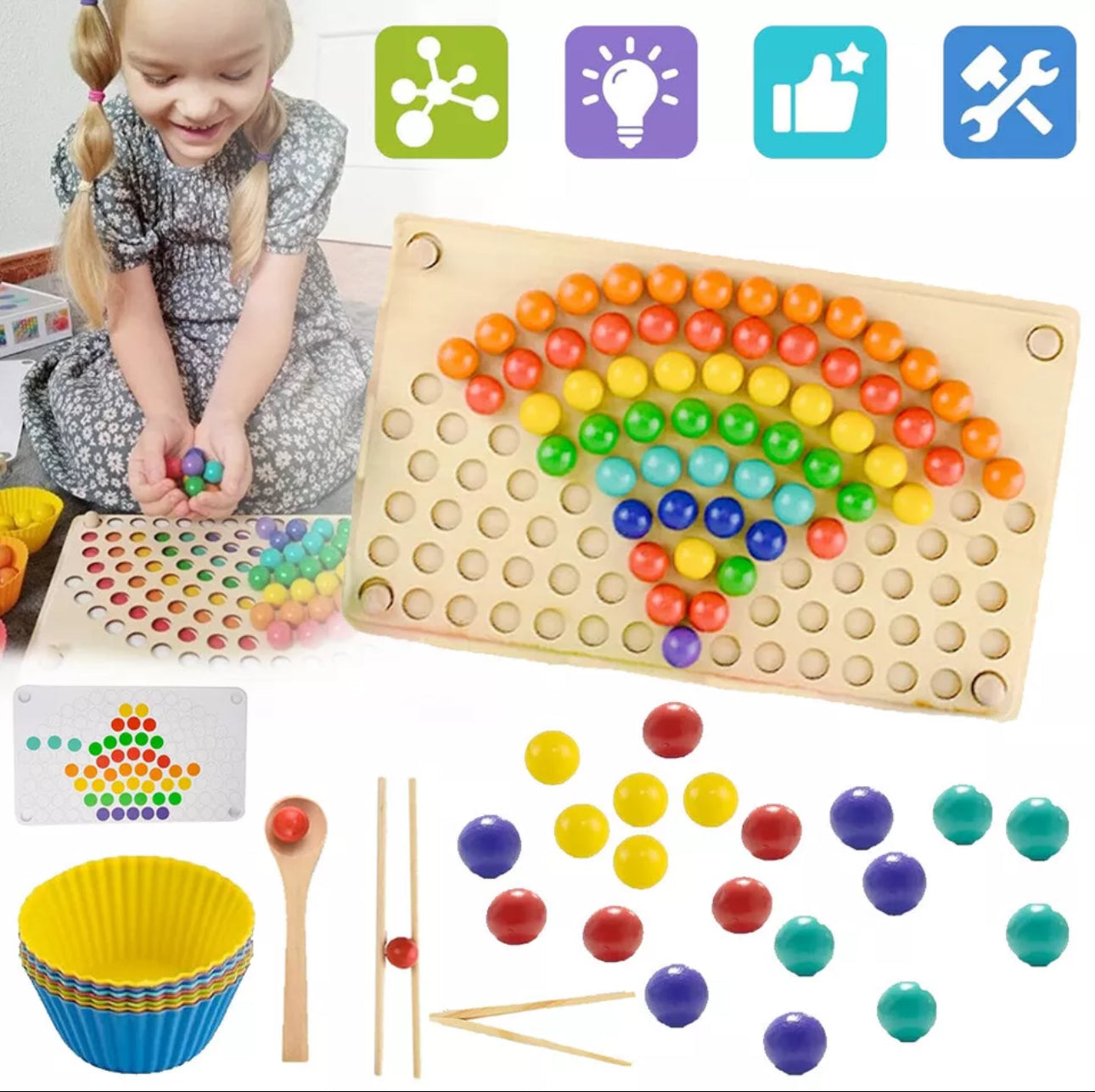 Wooden Peg Board Sorting Activity