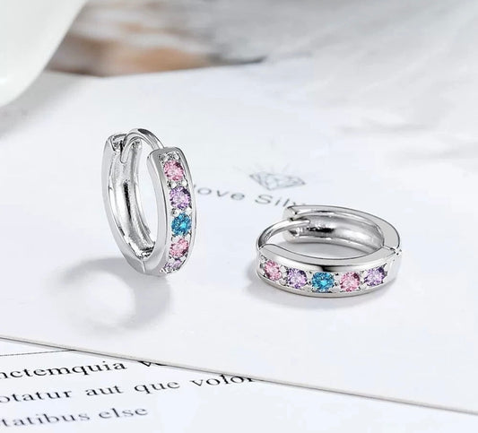 Multicoloured Flowers Huggie Earrings