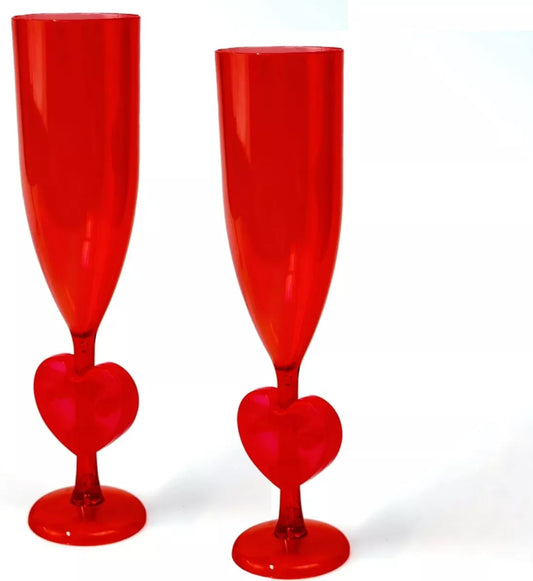 2pk Reusable Plastic Valentine’s Champagne Flutes