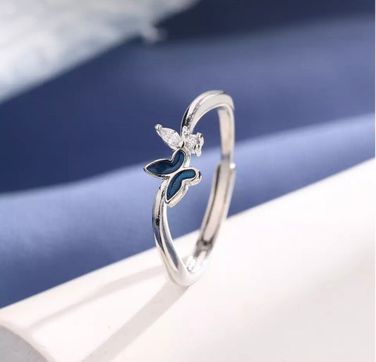Silver Enamel Butterfly Ring