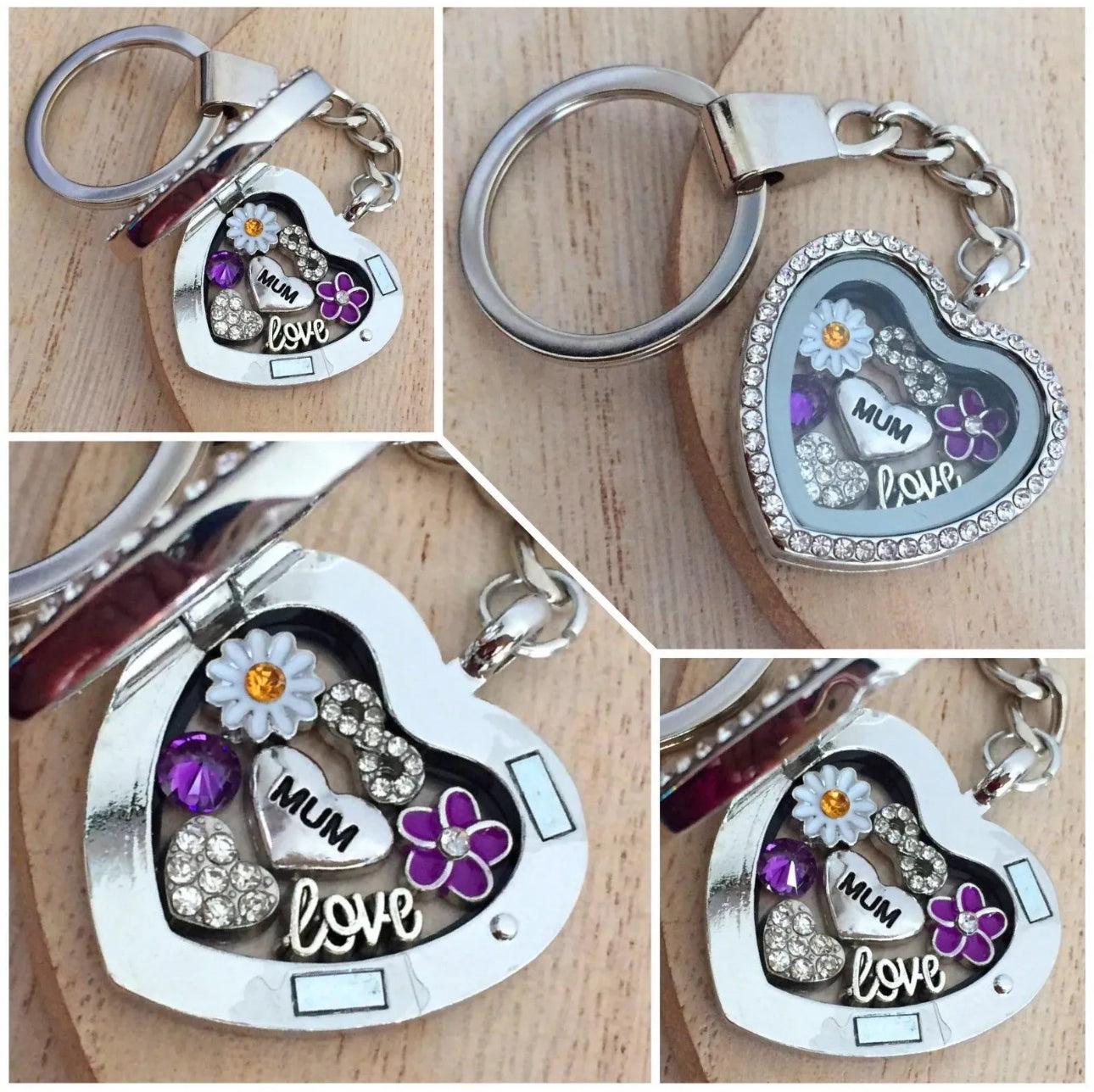 Heart Shaped Mum Charm Locket Keyring