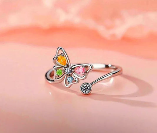 Vintage Colourful Butterfly Adjustable Ring