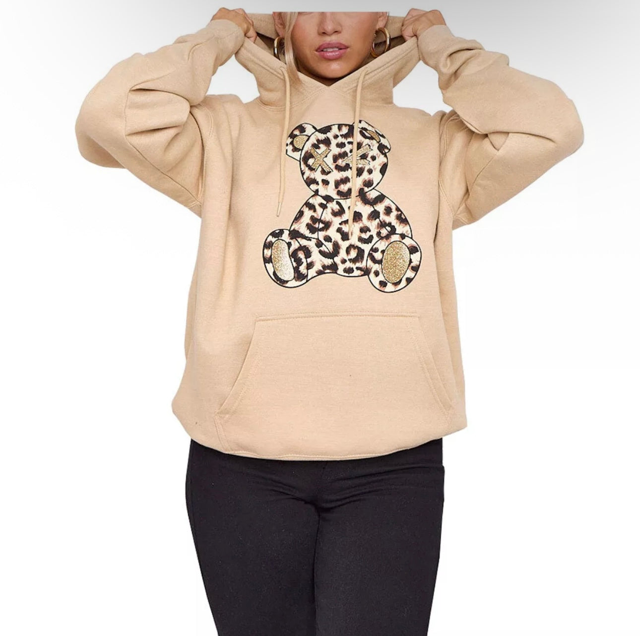 Oversized Leopard Print Teddy Hoodie