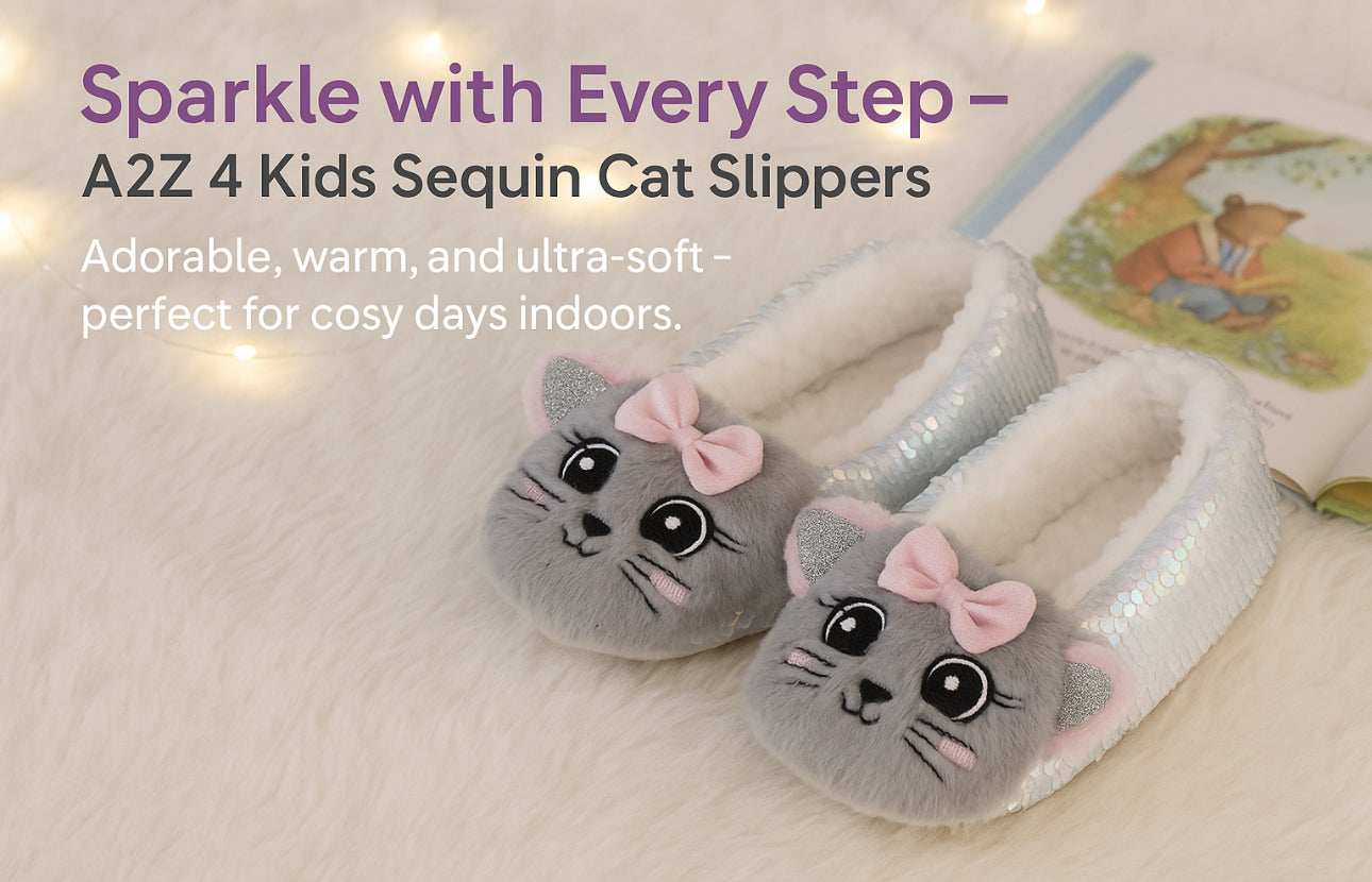 Girls 3D Grey Sequin Cat Slippers