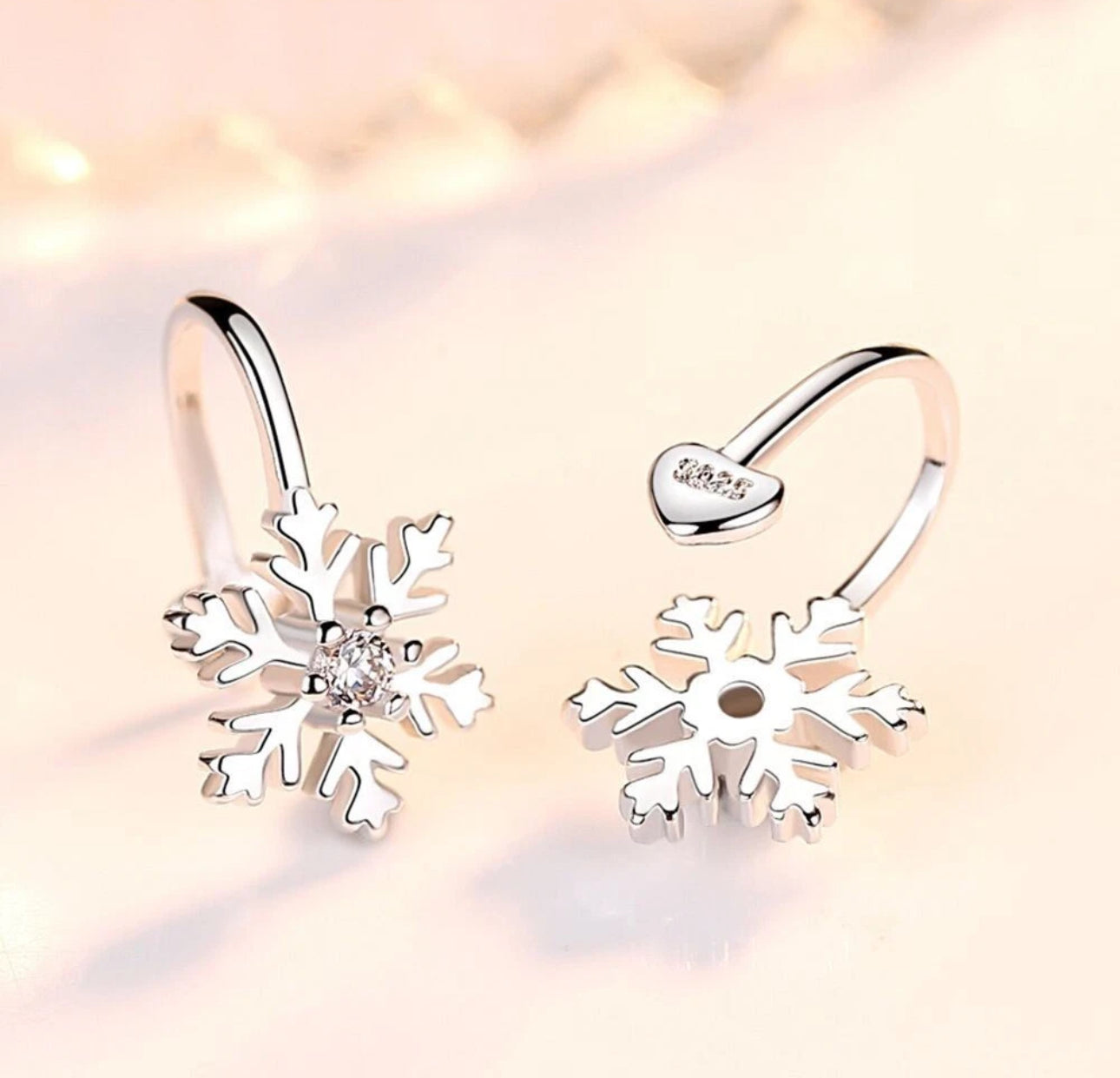 Silver Snowflake Ear Cuff Earrings